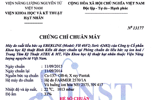 CHỨNG CHỈ CHUẨN MÁY ĐO SUẤT LIỀU BỨC XẠ EBERLINE