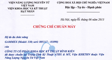 CHỨNG CHỈ CHUẨN MÁY HỆ ĐO ĐA CHỨC NĂNG GAMEX